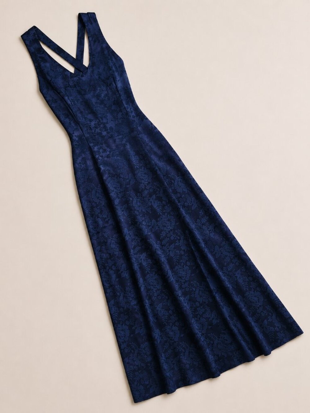 Vintage Blue Floral Satin Midi Dawn Joy Fashions Dress